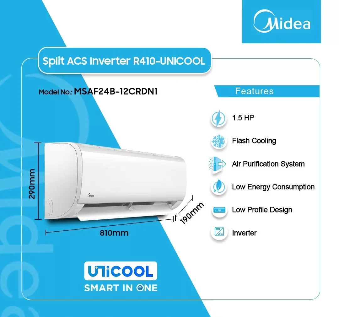 Midea 1.5HP Inverter Unicool Split Air Conditioner (R410) (MSAF24B-12CRDN1) - view 2