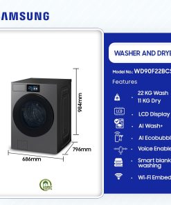 Samsung 22kg Wash / 11kg Dry Washer & Dryer Combo (WD90F22BCSNQ) - view 2