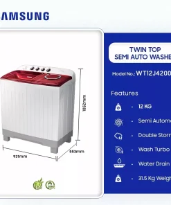 Samsung 12kg Twin Tub Semi-Automatic Washing Machine (WT12J4200MR) - view 2