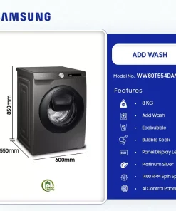 Samsung 8kg AddWash Front Load Washing Machine (WW80T554DAN/NQ) - view 2