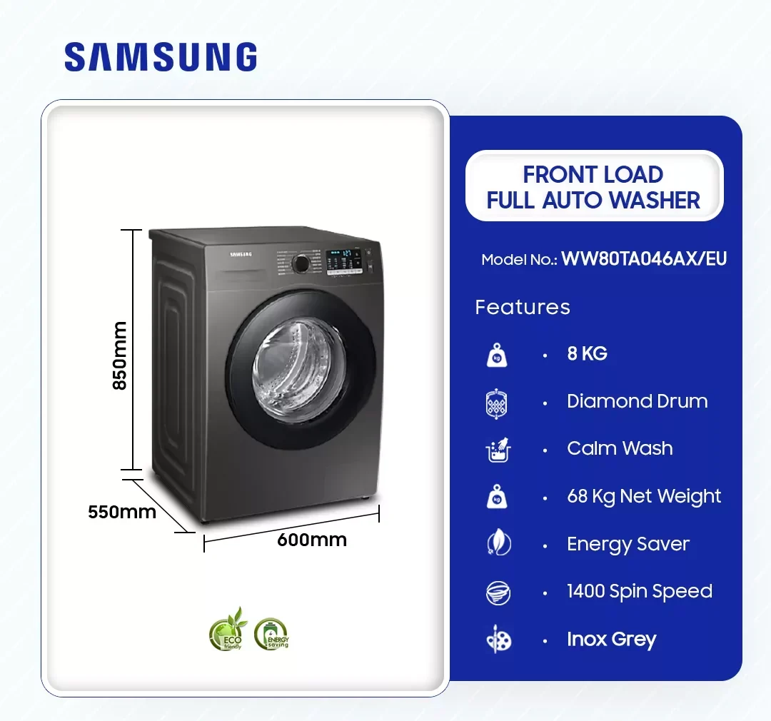 Samsung 8kg Front Load Fully Automatic Washing Machine (WW80TA046AX/EU) - view 2