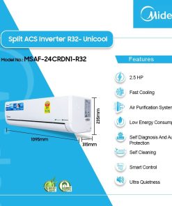 Midea 2.5HP Inverter Unicool Split Air Conditioner (R32) (MSAF-24CRDN1-R32) | Legacy Luxury Store Ghana