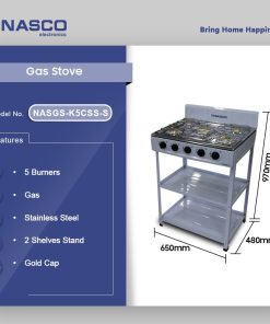 Nasco 5 Burner Gas Stove (NASGS-K5BW-S) - view 2