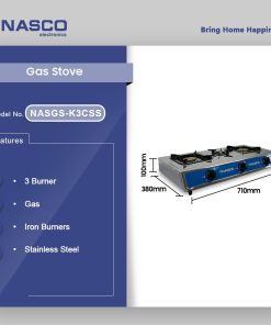 Nasco 3 Burner Gas Stove (NASGS-K3BW) - view 2