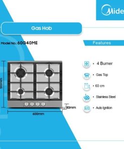 Midea 4 Burner - 60cm Built-In Gas Hob (60G40ME) - view 2