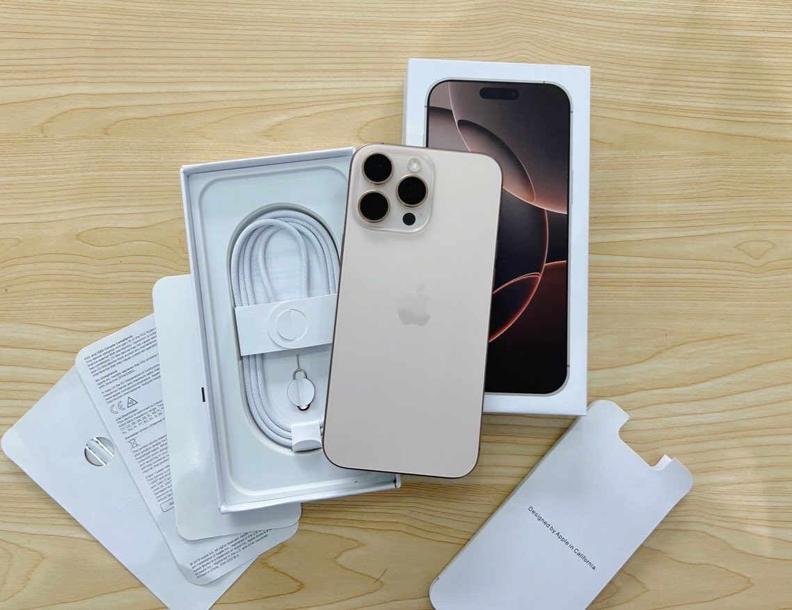 Desert titanium iPhone 16 Pro Max in open box with cable - Legacy Luxury Store Ghana